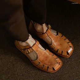 Casual Shoes Roman Style Women Sandals Retro Ladies Cowhide Spring Closed Toe Woman Summer Sandal Vintage Gladiator Buckle Strap