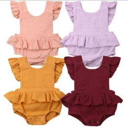 Kids Designer Clothes Baby Ruffle Sleeve Solid Rompers Summer Falbala Onesies Infant Cotton Triangle Jumpsuits Casual Climb Clothe9896349