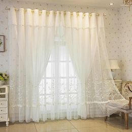 Curtain 1 Panel 132cm Width European Double Layer Sheer With Valance For Living Room Bedroom Embroidered Tulle