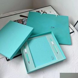 Notepads Wholesale Designer Blue Notebook Signature Pen Set Student Business Teachers Day Gift Box Drop Delivery Office School Indus Dhzl7