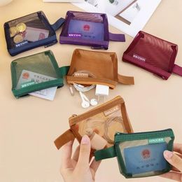 Storage Bags Solid Color Mesh Transparent Visible Mini Coin Purse Daily Portable Card Organizer Key Lipstick Data Cable Charger Pouch