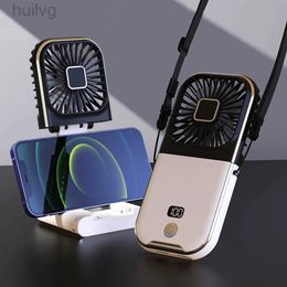 Electric Fans Mini Portable Outdoor Hand Fan Hanging Neck USB Charging 3000mAh Battery Powered 180 Folding Wireless Table Air Cooling 240316