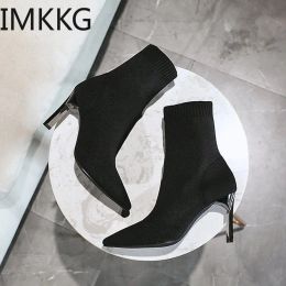 Boots size 41 fashion Metal Blade Heels Socks Boots Women Stretch Fabric Elastic Stilettos Heel Ankle Boots Woman Boats High Heels