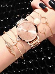 Other Watches 6Pcs Womens Metal Band New Metal Strap Fashion Simple Casual Womens Wrist Quartz Bracelet Holiday Gift Y240316