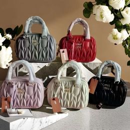 Design handbag clearance sale 2024 New Miao Boston Bag Pleated Red Same Style Fashion Shoulder Handheld Female