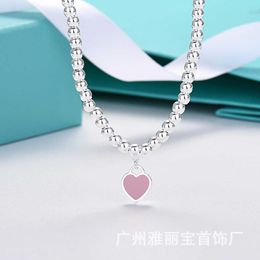 Tifaniym classic Enamel love t home Necklace ins wind drop glue heart shaped round bead Buddha chain peach female jewelry D1H0