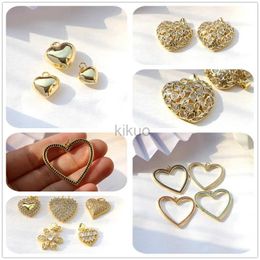Dangle Chandelier 10PCS Heart Charms for Jewelry Making Supplies Gold Color Pendant Necklace Earrings Diy CZ Zircon Crafts Accessories Charm 24316