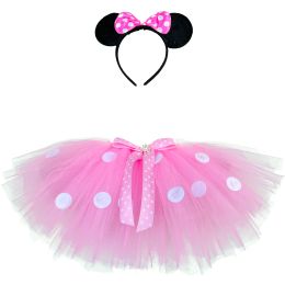 Dresses Girls Pink Tutu Skirts Baby Ballet Tulle Pettiskirts with White Polka Dots and Hairbow Kids Cosplay Party Costume Skirts