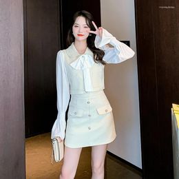 Casual Dresses 2024 Autumn French Style Temperament Socialite Suit Bell Sleeve Top High Waist Slim-Fit Skirt Dress