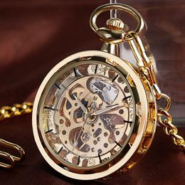 Vintage Necklace Steampunk Skeleton Mechanical Fob Pocket Watch Clock Pendant Hand-winding Men Women Chain Gift261G
