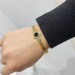 Hollow Grid Love Roman Digital Black Shell Womens Buckle 14K Gold Bracelet Gril Bangle Bijoux Acier Inoxidable