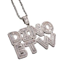Name Baguette Hip Necklace Letter Custom Hop T With Free Rope Chain Gold Sier Bling Zirconia Men Pendant Jewelry GG