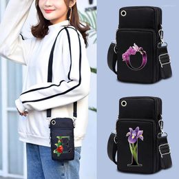 Bag Universal Mobile Phone Case For Huawei Unisex Outdoor Sport Arm Pouch Women Shoulder Pack With Flowers In 26 Letters