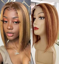 P427 Highlighted Short Style Bob Wig 4x1 T Middle Part Straight Human Hair Wigs For Black Women Brazilian Virgin Hair PrePlucked5760604