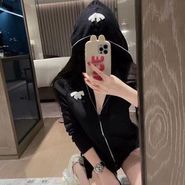 Women's hooded logo letter embroidery zipper front fly knitted sweaters coat cardigans SML