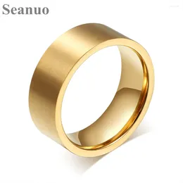 With Side Stones Seanuo Fashion Simple Men Gold-color Thick Finger Ring Stainless Steel 8mm Wide Wedding Rings For And Women Jewelry