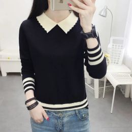 Tanklar Örgü Yeni Kadınlar İlkbahar ve Sonbahar Giysileri Uzun Kollu Bebek Yaka Dipleme Moda Çok Yolcu Gevşek Lady Sweater