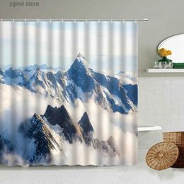 Shower Curtains Natural Snow Mountain Scenery Shower Curtain Winter Landscape Home Bathroom Bathtub Decor With Hook Waterproof Fabric Curtains Y240316