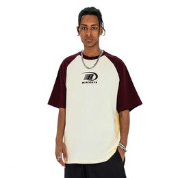 New Designer Tshirt Spring and Summer Raglan Sleeve Coloured American Short Sleeved T-shirt Men's Design Trendy Brand Loose Round Neck Casual T-shirt