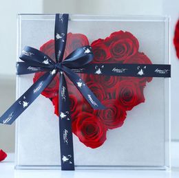 Decorative Flowers 13PCS Galaxy Heart Peserved Natural Real Roses In Acrylic Box Angel Eternal Immortal Flower Valentines Mothers Day Gifts