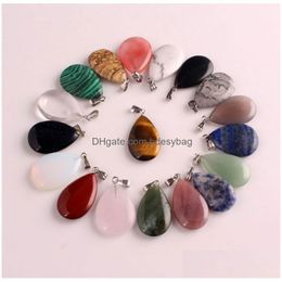 Pendant Necklaces Colorf Natural Crystal Stone Quartz Agate Sier Plated Pendant Necklaces Fashion Jewellery For Women Girl Party Club Ac Dhqrh