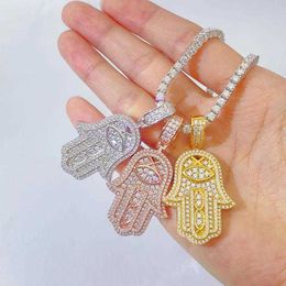 Pendant Necklaces Iced Hand Fatima Men 925 Sterling Silver Hamsa Ins Hiphop Handmade Jewellery Collares Giftpendant Necklaces