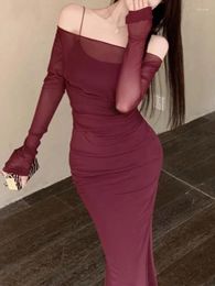 Casual Dresses Black Party Two-piece Dress Women Sexy Mesh Bodycon Summer Elegant Long For 2024 Korean Style Luxury