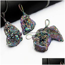 Pendant Necklaces Colorf Natural Original Stone Style Druzy Pendant Necklaces Women Men Fashion Party Club Decor Jewelry With Rope Dro Dhbsk