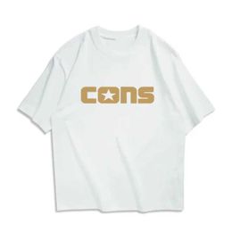 Men's Casual Shirts CONS Mens Womens Cotton T-shirt Summer American White Round Neck Short-sled Tops Loose Solid Colour Printing Basic T-shirtC24315