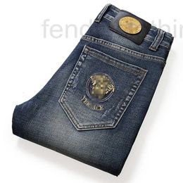 Herren-Jeans, Designermarke, Frühling und Herbst, Jahreszeiten, modisch, klein, gerade Passform, elastisch, lässig, blau, bestickte Hose 2L32