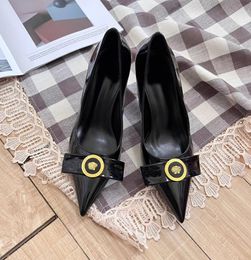 Fashionable and Elegant High Heel Sandals for Summer Outwear with Headband Metal Buckle, Shallow Mouth, Fashionable Single Lace Box