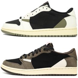 TOP Travis x 1 TS 1s Retros Scarpe Uomo Sneaker Donna Reverse Mocha Designer Basket Trainer Fragment Design Nero Phantom OG SP Canary Golf Neutral Olive Taglia 13 us