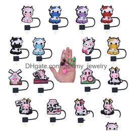 Drinking Sts Baby Girl Milk Cow Animals Sile St Toppers Accessories Er Charms Reusable Splash Proof Dust Plug Decorative 8Mm/10Mm Drop Othpz