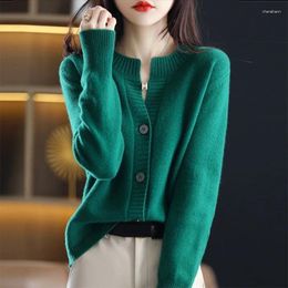 Women's Knits Long Sleeve Sweaters Women Spring Autumn Cashmere Cardigan Korean Knitted O-Neck Top Clothing Tops