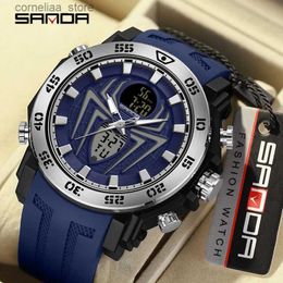 Other Watches SANDA Men Military es Big Spider Dial Sport LED Digital Waterproof Men Multifunction Dual Display Clock Relogio Y240316