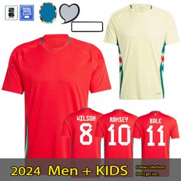 2024 Welsh Football Shirt Wilson RAMSEY BALE European Championship New 2025 National Team Football Shirt Men's Home Red and Away Yellow Men's Uniform Brooks Johnson