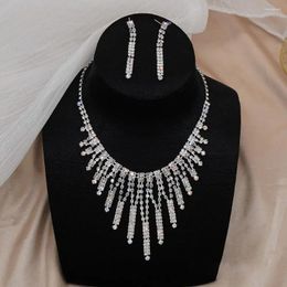 Necklace Earrings Set Fashion Bridal Light Luxury Elegant Rhinestone Pendant Geometric Banquet Crystal Party