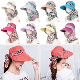 Wide Brim Hats 1Pc Summer Women Sun Visor Hat Floral Print Caps Outdoor Riding Anti-UV Sunscreen Foldable Portable Beach Cap