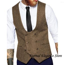 Men's Vests Leisure Vest U Neck Casual Herringbone Tweed Slim Fit Waistcoat Male Clothes Single Breasted Gilet Men Chaleco Homb