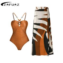 ZAFUAZ Sexy Push Up Swimwear Women Retro Print Biquini Skirt Cover Up Monokini Brazilian Swimming Suit Dress 240402