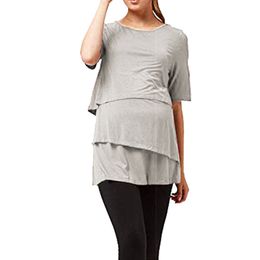 Solid Color Round Neck Top, Popular European och American Fashion Pregnant Women's Clothing, ammande T-shirt