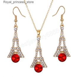 Wedding Jewellery Sets Red Green Crystal Earrings Necklace for Women Gold Colour Tower Pendant Chains Fashion Jewellery Set Accessories Gifts Q240316