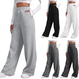 Women's Pants Wide Leg For Women Fleece Lined Sweatpants Straight Bottom All-Match Plain Fitness Joggers Travel Basic