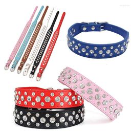 Dog Collars Exquisite Bling Rhinestone PU Leather Collar Multicolor Crystal Diamond Strap For Small Dogs Cat Pet Accessories