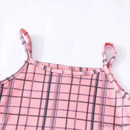 Clothing Sets Clothing Set For Kid Girl 3-7 Years old Short Sleeve Blouse Plaid Suspenders Skirt Princess Dresses Summer Outfit For Baby Girl