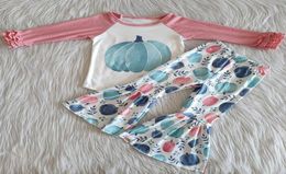 New Design Baby Girls Fall Clothing Set Boutique Kids Designer Clothes Girl Long Sleeve Bell Bottom Outfits Milk Silk Pumpkin Prin5940642