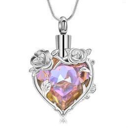 Pendant Necklaces Rose Flower Heart Urn Necklace For Ashes Women Cremation Jewellery Love Locket Memorial