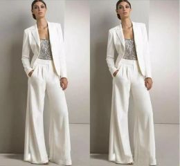 Ivory White Pants Suits Mother Of The Bride Dresses Formal Satin Tuxedos Women Party Wear Evening Gowns Mother Bride