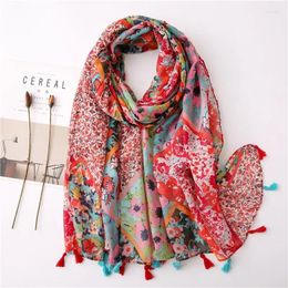 Scarves Scarf Women Fashion Travel Shawl Ethnic Style Of Early Spring Is Red Mosaic Flower Sunblock Wraps Silk Beach Towel