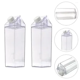 Water Bottles 2Pcs Clear Bottle Carton Shaped Square Beverage Cup For Outdoor Climbing Travel Camping 1000ml